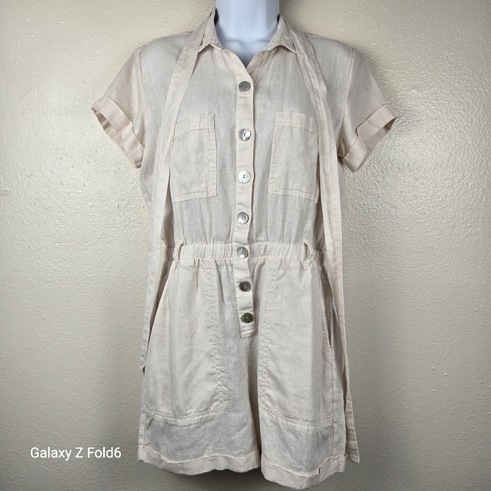 Anthropologie cloth & stone Linen‎ Utility Romper Button Up Pockets XS